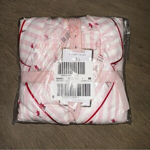 Victoria’s Secret Flannel Pajama Set 2 Piece PJs Iconic Pink Stripe Skiers Ski S